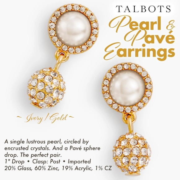 Talbots Pearl & Pavé Earrings - Picture 1 of 7